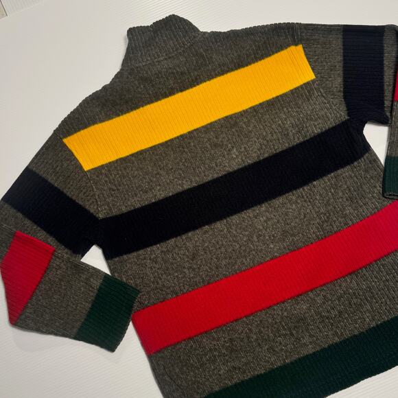 VTG Ralph Lauren LRL Quarter Zip Sweater Gray Women's M Petite Rugby Stripes - Picture 8 of 16